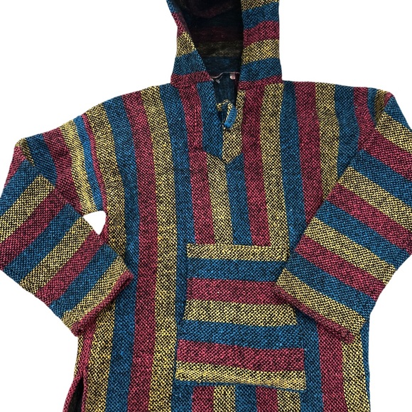 Baja 1990’s Afghan Men’s Multicolor Stripped Boho Hoodie SZ  Large X-Large - Picture 3 of 7